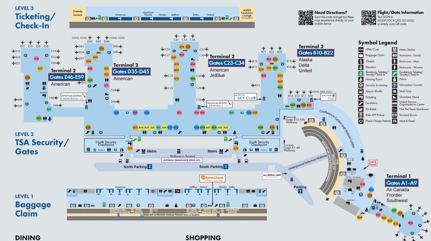 Dca Airport Map Parking Terminals Car Hotels Dca Airport Ronald